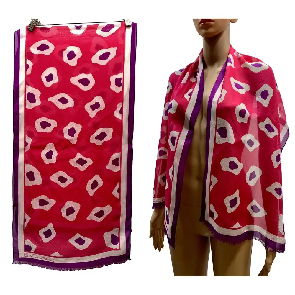 Anne Klein Vera Neumann Silk Scarf | Pink Purple Ivory Long Signed Scarf